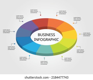 plantilla de gráfico circular de círculo para infografía para presentación de 11 elementos