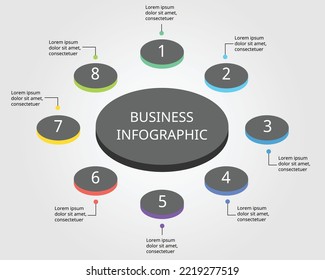 plantilla de gráfico circular para infografía para presentación de 8 elementos