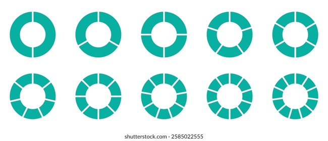 Circle pie charts. color circles isolated. Infographic element round shape. Percentage pie chart for infographics, web design and business.