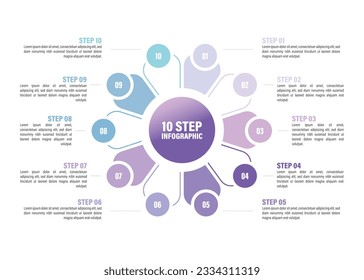 circle Pie charts for infographics. Elements with 2, 3, 4, 5, 6, 7, 8, 9, 10 steps, options.