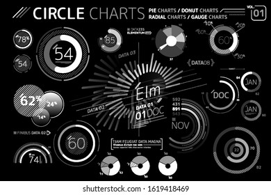 Circle, Pie, Donut, Radial and Gauge Charts Infographic Elements