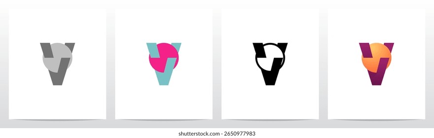 Círculo Perfurado por Letra Símbolo Abstrato Design de Logo Inicial V