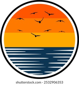 Pino de círculo Ilustração design de estilo de arte plana com tema mar birdocean logotipo 