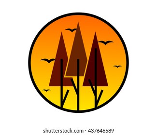 circle pine tree evening fir spruce image vector icon logo