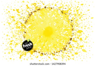 Circle Of Pineapple Closeup With A Splash Of Fresh Juice. Explosion Of Ripe Tropical Juicy Fruit. Creative Layout Made Of Natural Ananas. White Background, EPS Illustration