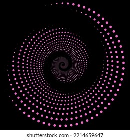 Circle pink dots. Geometric art pattern. Design element for frame, logo, tattoo, web pages, prints, posters, template, abstract vector backgrounds. Optical illusion shape. Black wallpaper.