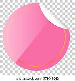 Circle Pink Tag with Curl Effect and Golden List, at transparent effect background
