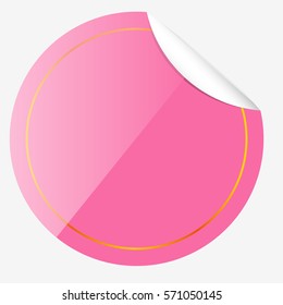 Circle Pink Tag with Curl Effect and Golden List, isolated on white
