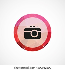 circle pink triangle background photo camera icon