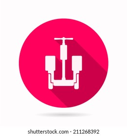 Circle pink vector icon for alternative transport for delivery. Circle pink flat vector icon with silhouette of alternative personal transport for delivery on gray background.