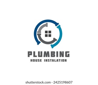 circle pipe house plumbing house installation logo icon symbol design template illustration inspiration