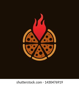 Circle pizza with red flame hot pepper restaurant logo