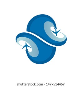 Circle plane flying aviation logo