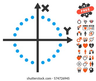 Circle Plot pictograph with bonus valentine clip art. Vector illustration style is flat iconic elements for web design, app user interfaces.