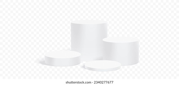 Circle podium stand, 3D cylindrical pedestal display isolated on background. Vector column platform pillar for display product