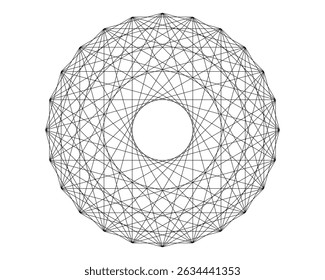 Circle point with connected lines, showing a mandala like symmetry. Sacred Geometryon white background for tattoo symbol religion icon logo. vector illustration