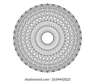 Circle point with connected lines, showing a mandala like symmetry. Sacred Geometryon white background for tattoo symbol religion icon logo. vector illustration
