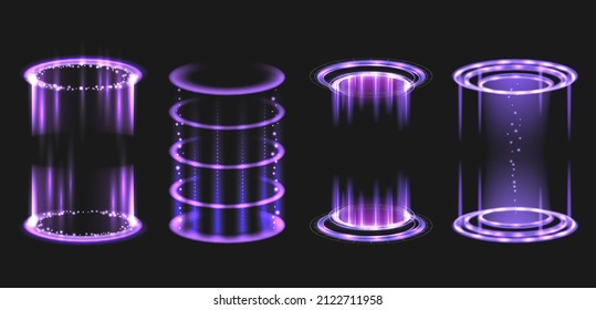 Circle portal. Energy laser glowing effects power round aura bright hole frames fantasy decent vector templates collection