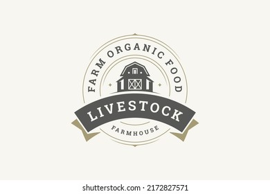 Circle Premium Quality Farm Market Local Food Production Logo Design Template Vector Illustration. Farmhouse Agriculture Ranch Village Household Organic Livestock Harvest Cultivation Branding Id Mark