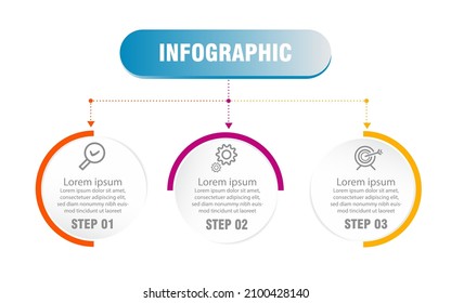 Circle presentation business infographic template with three options. Business concept 3d line design for presentation with 3 steps. Timeline 3 point banner elements and numbers. Eps10 vector