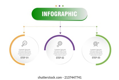 Infografik-Vorlage für die Circle Presentation mit drei Optionen. Business-Konzept 3d Linie Design für Präsentation mit 3 Schritten. Zeitlinie 3 Punkte Banner Elemente und Zahlen. EPS10-Vektor