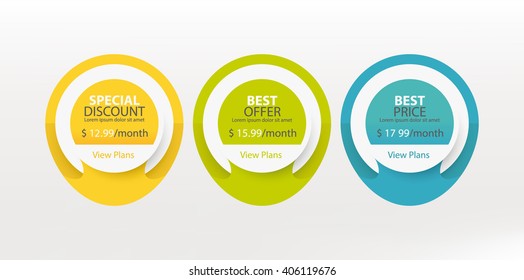 Circle pricing plans for websites and applications. Hosting table banner. Vector illustration