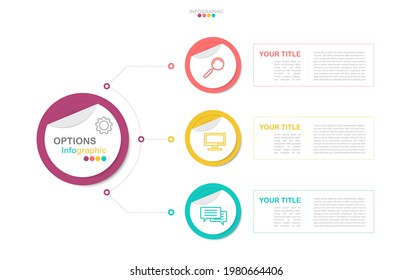 Circle process banner infographic in eps10 vector. 4 colors  chart for 3 options with business icon. 
