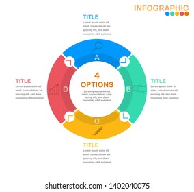 Circle process infographic in eps10 vector (divided into layers in file), 4 colors Pie chart for 4 options with business icon.