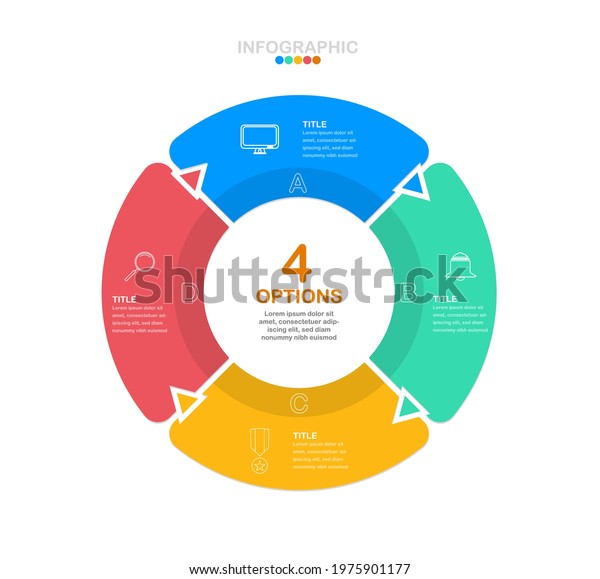 Circle process infographic in eps10\
vector (divided into layers in file), 4 colors Pie chart for 4\
options with business icon.(divided into layers in\
file)
