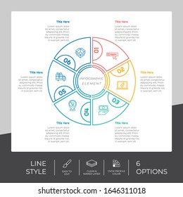 circle process infographic vector design with 6 steps &colorful style for presentation purpose.Line step infographic can be used for business and marketing