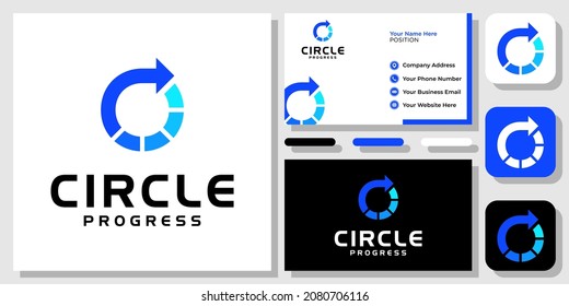 Circle Progress Arrow Success Growth Gradient Blue Modern Logo Design with Business Card Template