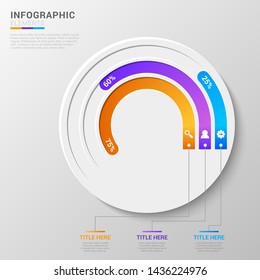 Circle progress bar infographics elements design. diagram with 3 bar process, steps, parts, or options. vector illustration template for business. 