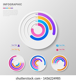 Circle progress bar infographics elements design. diagram with 4 bar process, steps, parts, or options. vector illustration template for business. 