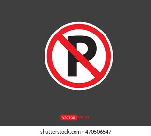 Circle Prohibited No car parking traffic sign, prohibit red vector illustration