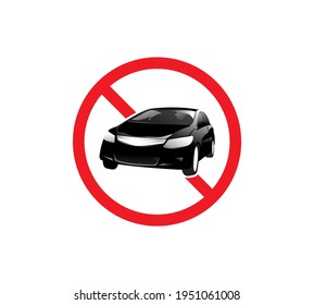 Circle Prohibited Sign For No Car. No Parking Sign. Vector illustration