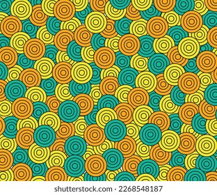Circle psychedelic pattern with warm colors. Just like 70's retro style. Bright yet aesthetic. Pattern that can be used for any retro theme design.