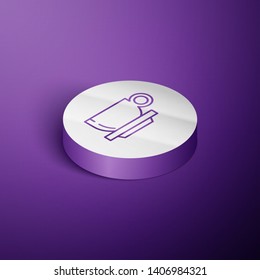 Circle purple isometric illustration Coffee cup icon. Coffee time