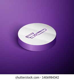 Circle purple isometric illustration Filter holder with ground coffee. Portafilter symbol