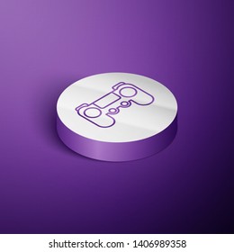 Circle purple isometric illustration Game joystick icon, game symbol.