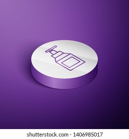 Circle purple isometric illustration Liquid cream soap line icon. Cosmetic symbol