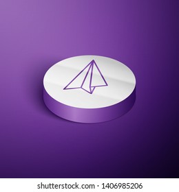 Circle purple isometric illustration Paper plane icon vector. Send Message