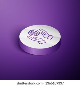 Circle purple isometric illustration Save earth icon design. Save globe logo