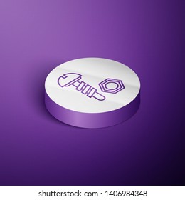 Circle purple isometric illustration Screw and nut super icon. Screw symbol.