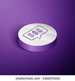 Circle purple isometric illustration Thinking about money. Finance concept