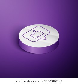 Circle purple isometric illustration Thumbs up like icon. Social media icon