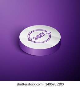 Circle purple isometric illustration Twenty four hour icon. Time symbol