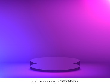 Circle purple podium, decoration with a light effect colorful design on purple background. Stage empty for decor product, advertising, show, award, winner. Halloween concept. Vector illustration.