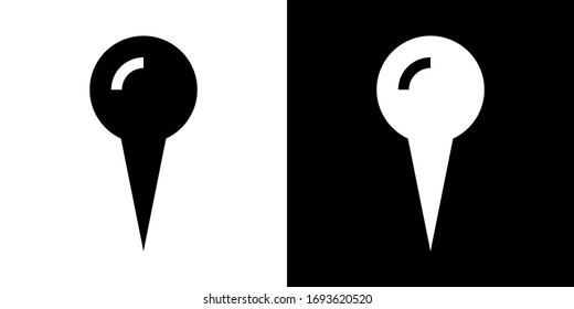 Pin de empuje circular. Icono de glifo en versión en blanco y negro.