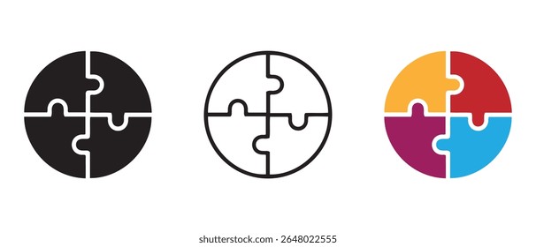 Circle puzzle different style icon set.