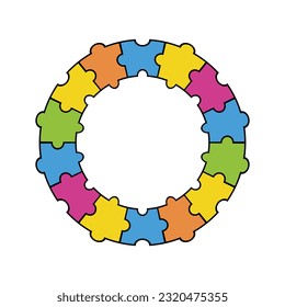 Circle puzzle frame, border. Circle jigsaw. Vector illustration. Vector illustration.